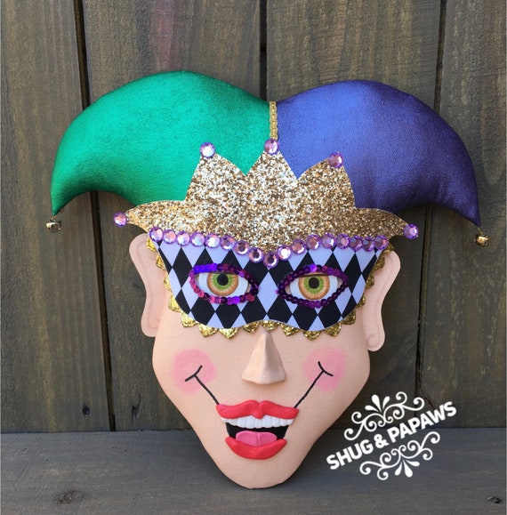 Mardi Gras Wreath Attachment, Jester Head , Venetian Mask , Fat Tuesday Jester Head