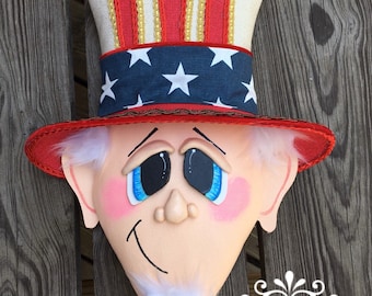 Patriotic Wreath Attachment, Sam Wreath Attachment, Uncle Sam Wreath Attachment , Memorial Day Wreath Attachment, 3 D Character Head