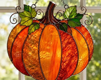 Acchiappasole a forma di zucca, decorazione autunnale per finestre con zucca, decorazione in vetro colorato a forma di zucca, arte autunnale per finestre, decorazioni per la casa per il Giorno del Ringraziamento, regalo autunnale