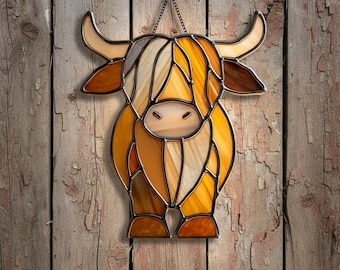 Highland Cow Stained Acrylic, Highland Cow Suncatcher, Stained Glass Western Cow, Home Decor, Wall Art Hanging
