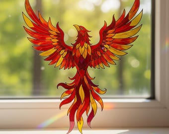 Phoenix Stained Acrylic Suncatcher, Rising Phoenix Window Hanging, Fire Bird Glass Decor, Fantasy Window Art, Phoenix Home Decor Gift