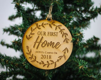 First Home Ornament, Housewarming Gift, New Home Ornament, Personalized Ornament, Custom Ornament, Rustic Ornament, Wood Christmas Ornament