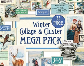 MEGAPACK Kit digitale collage/cluster invernale, etichette invernali, collage e cluster invernali digitali, effimeri invernali, collage invernale a strappo digitale