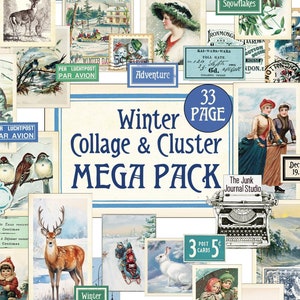 MEGAPACK Winter Collage/Cluster Digital Kit, Winter Labels, Winter Collage & Cluster Digital, Winter Ephemera, Winter Collage Tear Digital