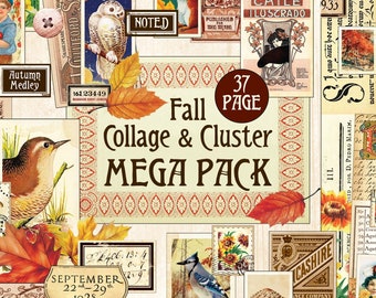 MEGA PACK FALL Collage/Cluster Digital Kit, Fall Labels, Autumn Collage & Cluster Digital, Fall Autumn Ephemera, Collage Strip Digital Kit