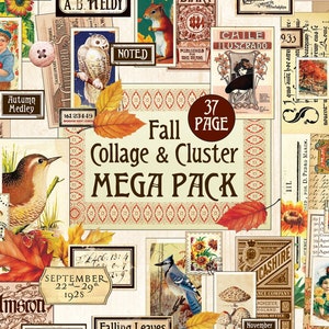 MEGA PACK FALL Collage/Cluster Digital Kit, Fall Labels, Autumn Collage & Cluster Digital, Fall Autumn Ephemera, Collage Strip Digital Kit