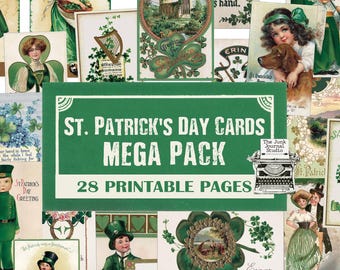 Vintage St. Patrick’s Day Cards Printable – Junk Journal Ephemera Digital Download – Irish Postcards Collage Sheets