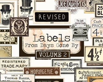 Vintage Labels Band 2 Digital, Distressed Numbers, Etiketten, Ephemera, Junk Journal Verzierungen, Zahlen Digital, Verschönerung Download