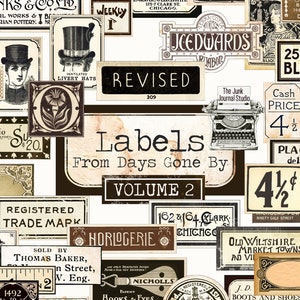 Vintage Labels Volume 2 Digital, Distressed Numbers, Labels, Ephemera, Junk Journal Embellishments, Numbers Digital, Embellishment download