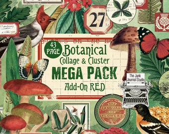 MEGA PACK - Botanical Collage Cluster Kit Series, Add-0n Red, Botanical Labels, Botanical Digital Kit, Botanical Ephemera, Red Digital