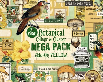 MEGAPACK - Botanical Collage Cluster Kit Series, Add-0n Yellow, Botanical Labels, Botanical Digital Kit, Botanical Ephemera, Yellow Digital