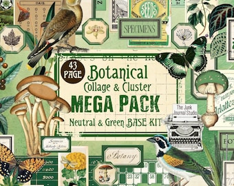 MEGAPACK - Botanical Collage Cluster Digital Kit, Botanical Labels, Botanical Digital Kit, Botanical Ephemera, Botanical Printable Download