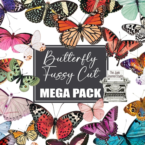Butterfly Fussy Cut Mega Pack, 164 digitale Fussy Cut vlinders, digitale vlinders, afdrukbare vlinders, Butterfly Ephemera Journals