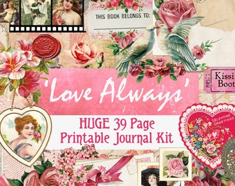 Huge 39 Page Love Always Digital Kit, Valentines Digital Kit, Valentines Ephemera Digital, Rose Digital Kit, Rose Ephemera Digital, Rose Kit