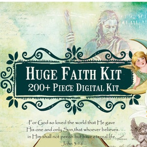 HUGE 200 piece Faith Digital Kit, Printable Download, Ephemera, Christian Collage, Faith Junk Journal Kit, Christian Digital Download,