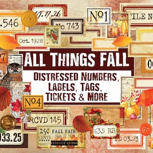 FALL Distressed Numbers, Labels, Tickets, Tags, Flashcards, Ephemera, Junk Journal Embellishments, Numbers Digital, Embellishment download
