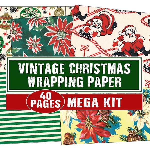 Vintage Christmas Wrapping Paper, 40 Page Christmas MEGA Pack, Christmas Digital Backgrounds, Christmas Digital Downloads, Christmas Paper
