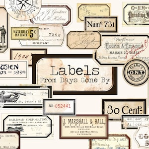 Vintage Labels Digital, Distressed Numbers, Labels, Ephemera, Junk Journal Embellishments, Numbers Digital, Embellishment download, Label