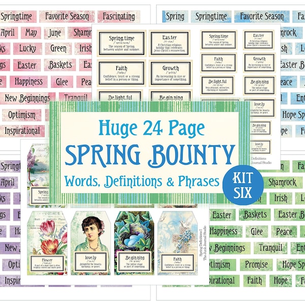 Huge Spring Bounty Kit 6, Spring Words, Definitions and Phrases Digital, Spring Digital Kit, Spring Ephemera Digital, Spring Sentiments Kit