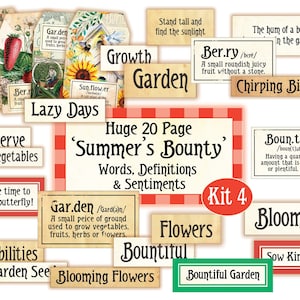 Huge Garden Junk Journal Kit, Kit 4, Summer's Bounty Words, Definitionen Gefühle Digital, Garten Definitionen Digital, Flower Journal Words