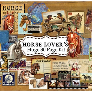 HUGE Horse Lovers Digital Journal Kit, Printable Download, Digital Collage Paper, Horse Junk Journal Kit, Horse Digital Download, Horse Kit