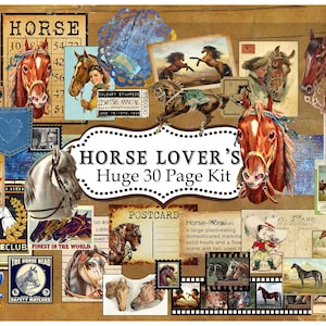 HUGE Horse Lovers Digital Journal Kit, Printable Download, Digital Collage Paper, Horse Junk Journal Kit, Horse Digital Download, Horse Kit