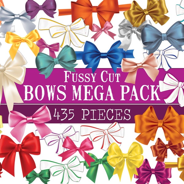 Bow Fussy Cut Mega Pack, 435 Digital Fussy Cut Bows, Digital Bows, Printable Fussy Cut Bows, Bows Junk Journals, Digital bows Scrapbooking