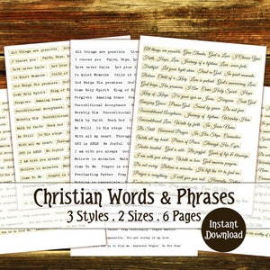 Christelijke woorden en zinnen, christelijke digitale download, christelijke afdrukbare, ongewenste Journal versieringen, inspirerende woorden