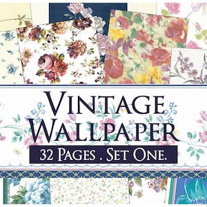 Vintage Wallpaper, digitale Tapete, Wallpaper Floral, Wallpaper Bordüre, Junk Journal Wallpaper, Junk Journal digitale Downloads, Wallpaper