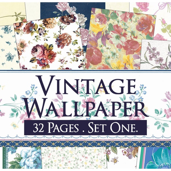 Vintage Wallpaper, Digital Wallpaper, Wallpaper Floral, Wallpaper Border, Junk Journal Wallpaper, Junk Journal Digital Downloads, Wallpaper