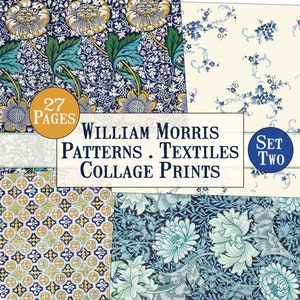 30 pagina's William Morris Digital Set Two Blue, Vintage Patterns Digital, Vintage Textiles Digital, Collage Print Digital, Vintage Collage