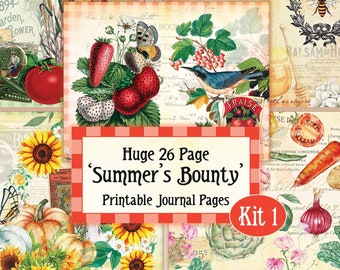 Huge Garden Junk Journal Kit, Kit 1, Summer's Bounty Journal Pages, Garden Junk Journal, Garden Ephemera Digital, Sunflower Digital Journal