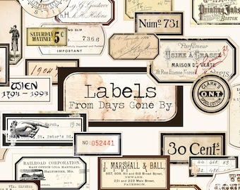 Vintage Labels Digital, Distressed Numbers, Labels, Ephemera, Junk Journal Embellishments, Numbers Digital, Embellishment download, Label