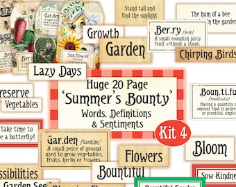 Huge Garden Junk Journal Kit, Kit 4, Summer's Bounty Words, Definitions Sentiments Digital, Garden Definitions Digital, Flower Journal Words