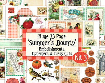 Huge Garden Junk Journal Kit, Kit 3, Summer's Bounty Embellishments, Garden Fussy Cuts Digital, Garden Journal Digital, Ephemera Digital