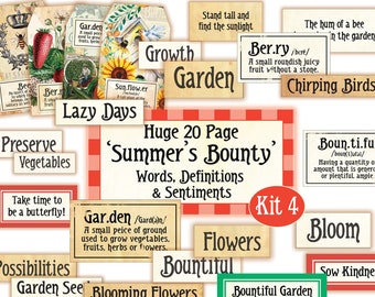 Huge Garden Junk Journal Kit, Kit 4, Summer's Bounty Words, Definitions Sentiments Digital, Garden Definitions Digital, Flower Journal Words