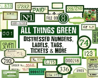 Distressed Numbers, Labels, Tickets, Tags, Flashcards, Ephemera, Junk Journal Embellishments, Numbers Digital, Stamp, Embellishment download