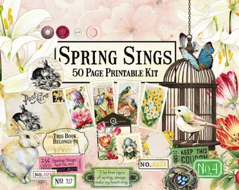 50 Page Spring Sings Digital Kit, Spring Junk Journal Kit, Spring Scrapbook Digital, Spring Digital Kit, Spring Word Labels, Spring Ephemera