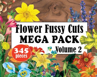 Flower Fussy Cut Mega Pack Set Two, 345 Digital Fussy Cut Flowers, Digital Florals, Printable Fussy Cut Flowers, Floral Ephemera Journal