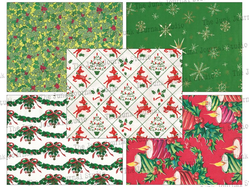 Carta da regalo natalizia vintage, MEGA Pack di Natale da 40 pagine, Sfondi digitali natalizi, Download digitali natalizi, Carta natalizia immagine 5