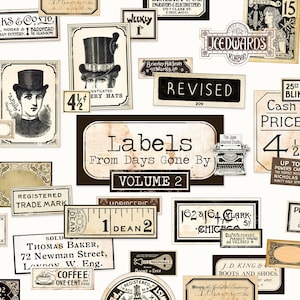 Etiquetas de tiempos pasados, vol. 2: etiquetas imprimibles vintage, efímeros para diarios creativos, kit de etiquetas antiguas, etiquetas botánicas, suministros para manualidades con papel.