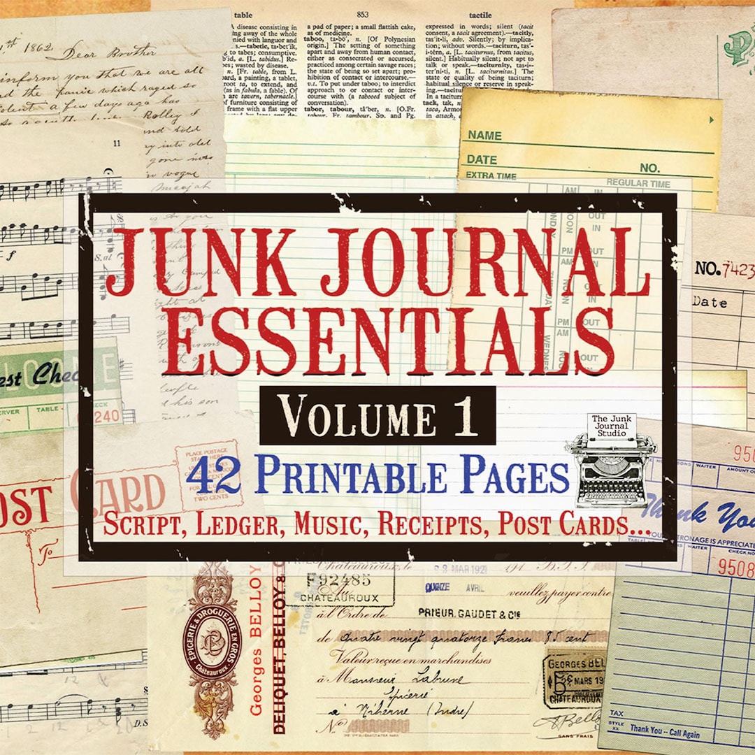 Junk Journal Essentials Vol 1 Printable Kit – Vintage Ephemera, Ledger Pages, Postcards, Music ...