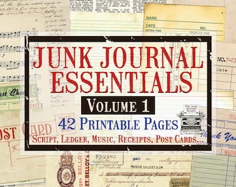 Junk Journal Essentials Vol 1 Printable Kit – Vintage Ephemera, Ledger Pages, Postcards, Music Sheets – The Junk Journal Studio