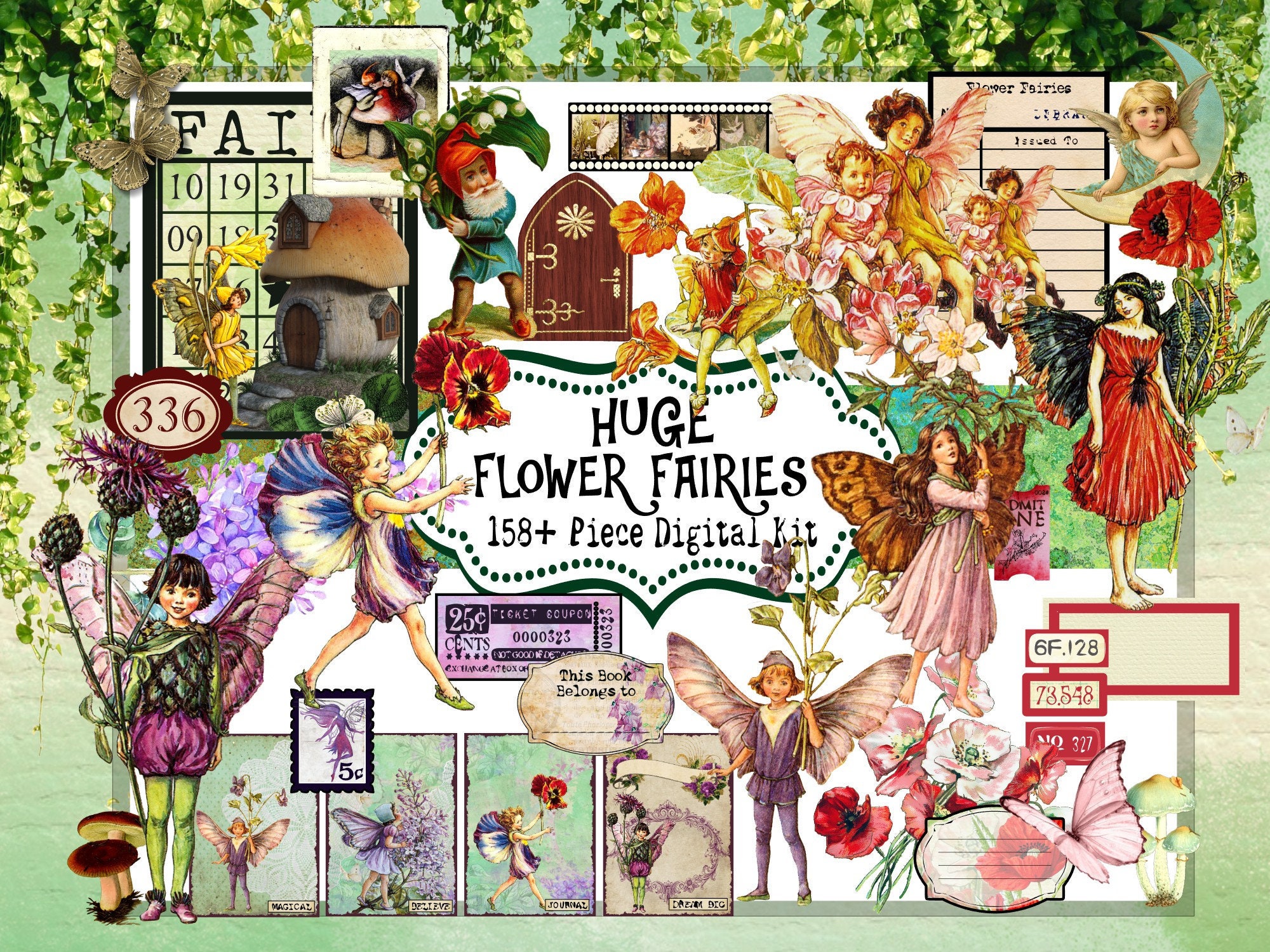 HUGE 158 pc. Flower Fairy Digital Journal Kit, Printable Fairy, Fairy…