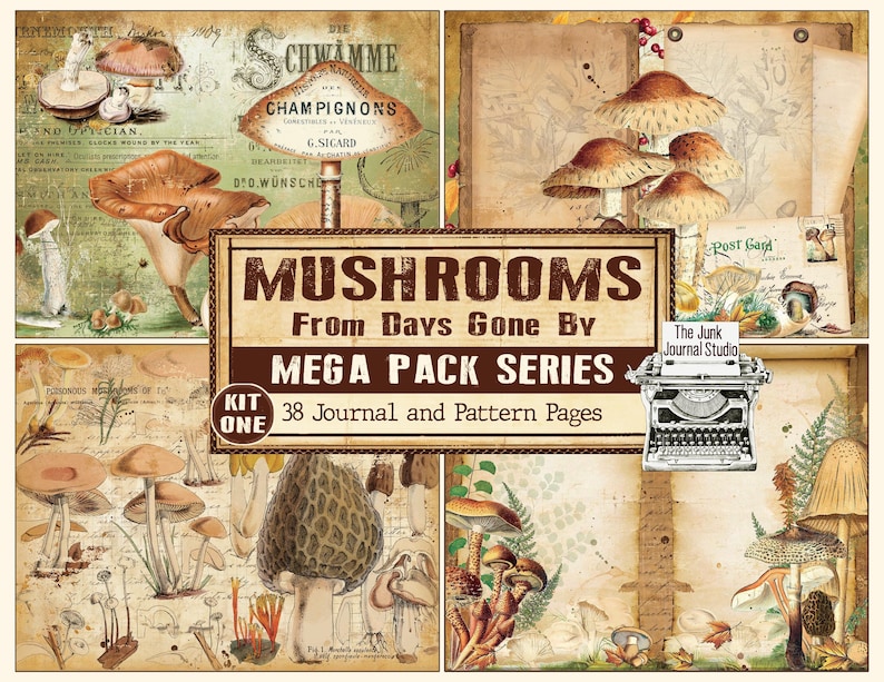 Mushrooms From Days Gone by Digital Kit 1, Mushroom Junk Journal