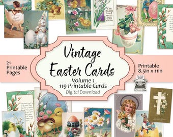 Vintage Easter Cards Vol 1 Printable Kit – 21 Pages Victorian Easter Postcards, Junk Journal Ephemera, Bunny Chick Angel Easter Cards