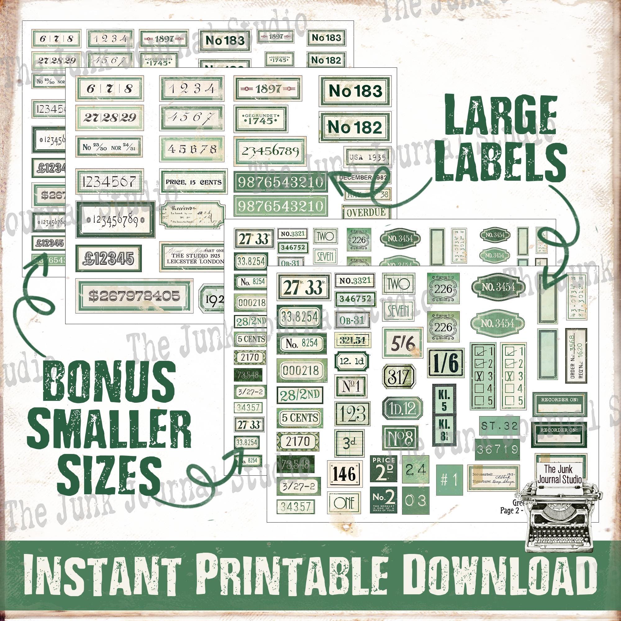 Green Labels Megapack Digital, Distressed Numbers, Labels Journal, Junk ...