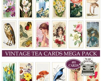 Tea Cards MEGA PACK, Faux Tea Cards, Digital Tea Cards, Vintage Tea Cards, Printable Tea Cards, Floral  Digital, Junk Journal cards digital