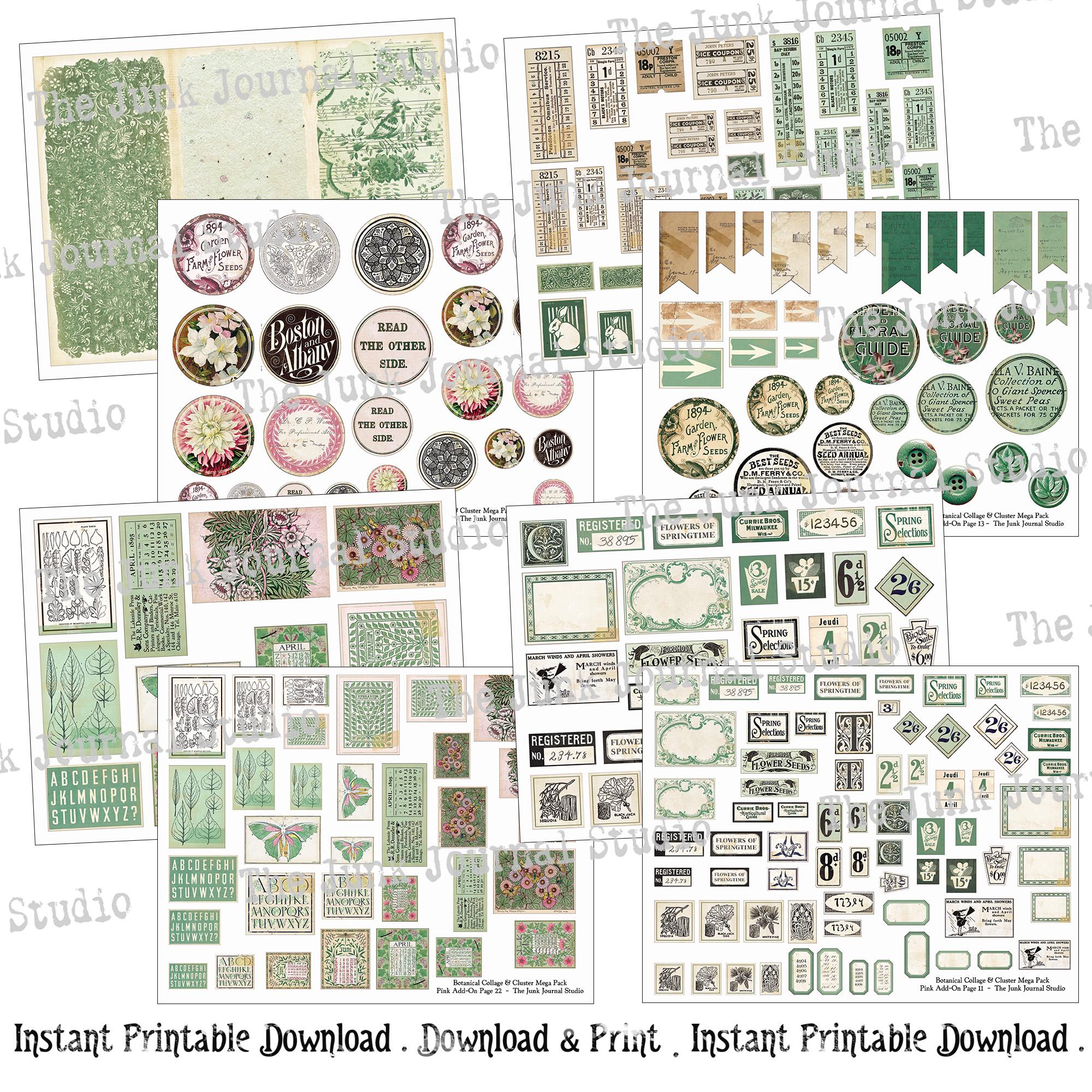 MEGA PACK - Botanical Collage Cluster Kit Series, Add-0n Pink ...