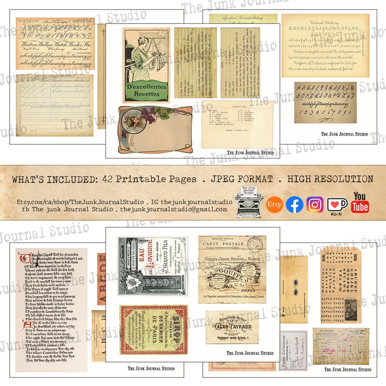 Junk Journal Essentials Vol 1 Printable Kit – Vintage Ephemera, Ledger Pages, Postcards, Music Sheets – The Junk Journal Studio image 7